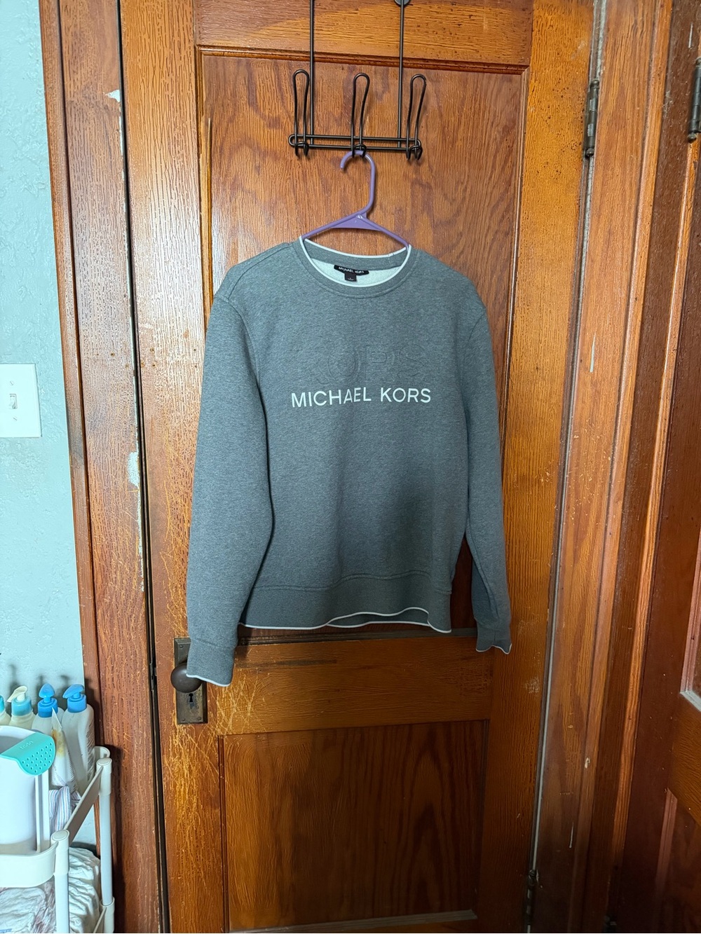 Michael Kors womens Heather Gray Logo Crewneck Sweater